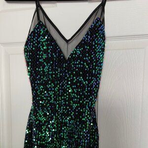 Blue and Green Sequined Cocktail Dress
